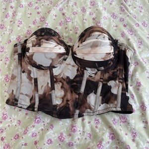 Lee Floral Bustier in Cream and Brown